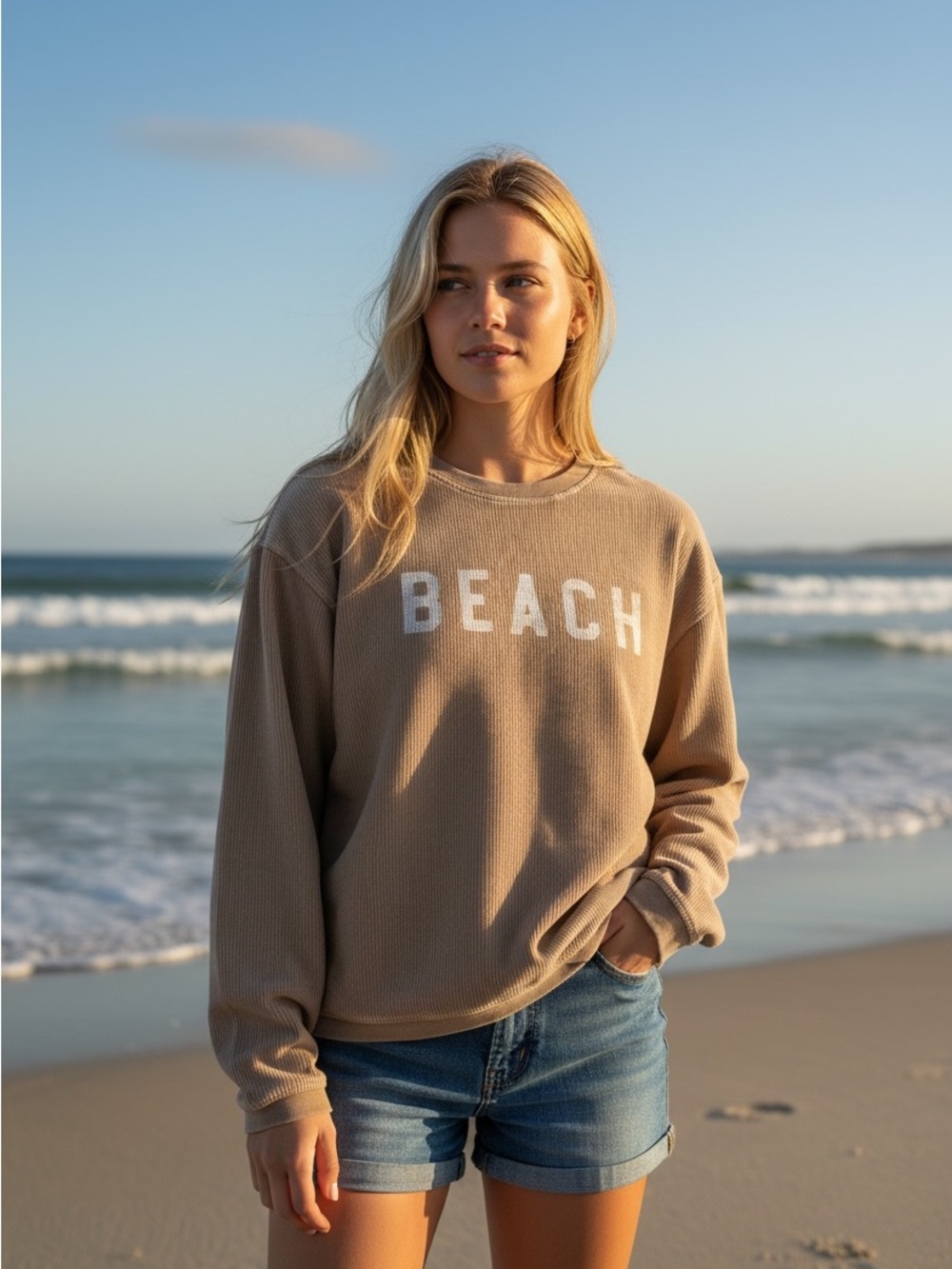 Oat Collective “Beach” Latte Oversized Crewneck Sweatshirt